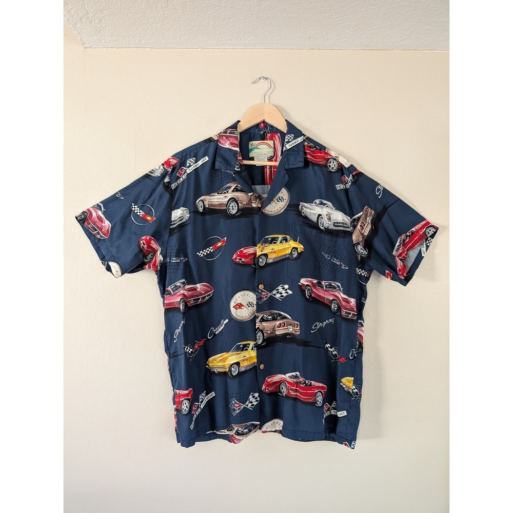 Vintage Paradise Found Men L Chevrolet Corvette Stingray Car Print Shirt Novelty